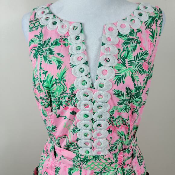 Lilly Pulitzer Shift Dress M Pink Floral Sleeveless Scallop Hem Resort Tropical - Picture 5 of 16